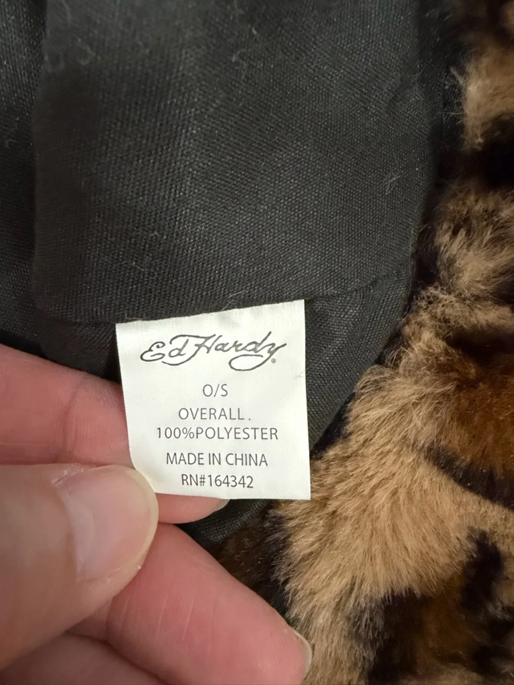 Ed Hardy Leopard Bucket Hat Faux Fur Charm Chain Y2K Streetwear OS